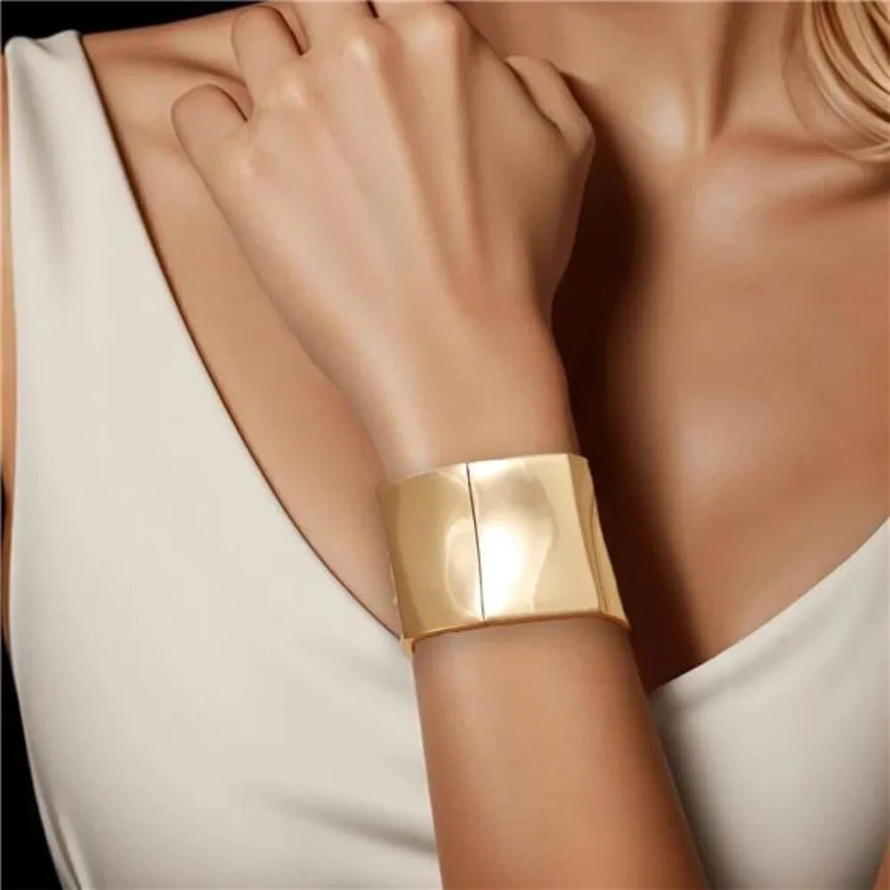 Bold Wide Gold Cuff Bracelet for Women – Statement Chunky, Durable Gold plate